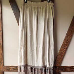 Chico's Cream Maxi Skirt with Fringe